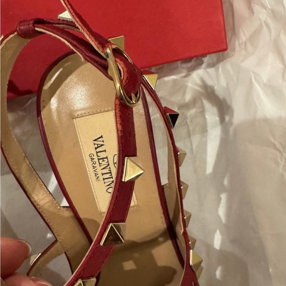 Valentino Red and Gold Studded Heels - Picture 4 of 9